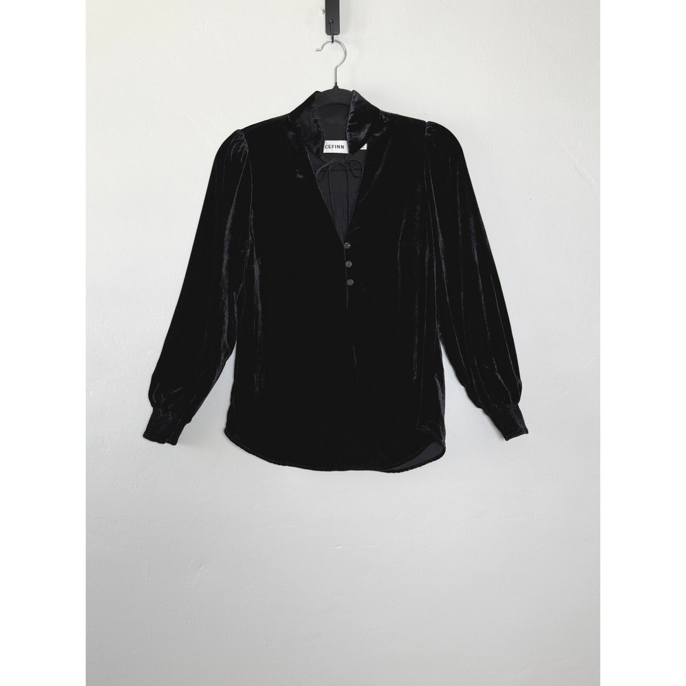 Cefinn Jacquetta Blouse Womens 2 Black Velvet Tie Neck Top Gothic‎ Dark Academia